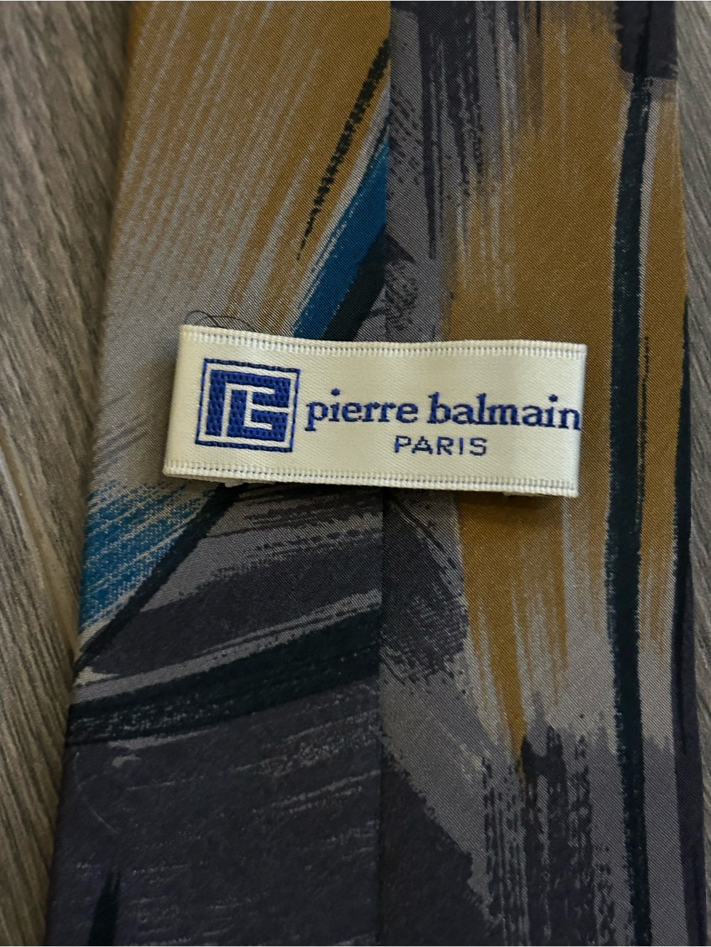 Pierre Balmain Brushstroke Silk Scarf - Blue, Mustard, Gray